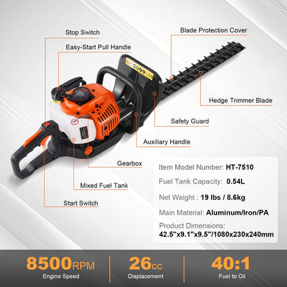 23.2" 26CC 2-Stroke Gas Hedge Trimmer Gas Powered Handheld Hedge Trimmer