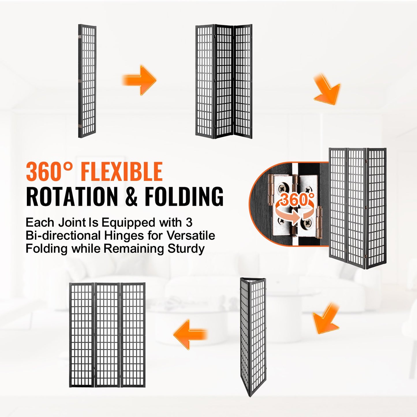 Room Divider Japanese Wall Divider 3 Panel Screen for Room Separation