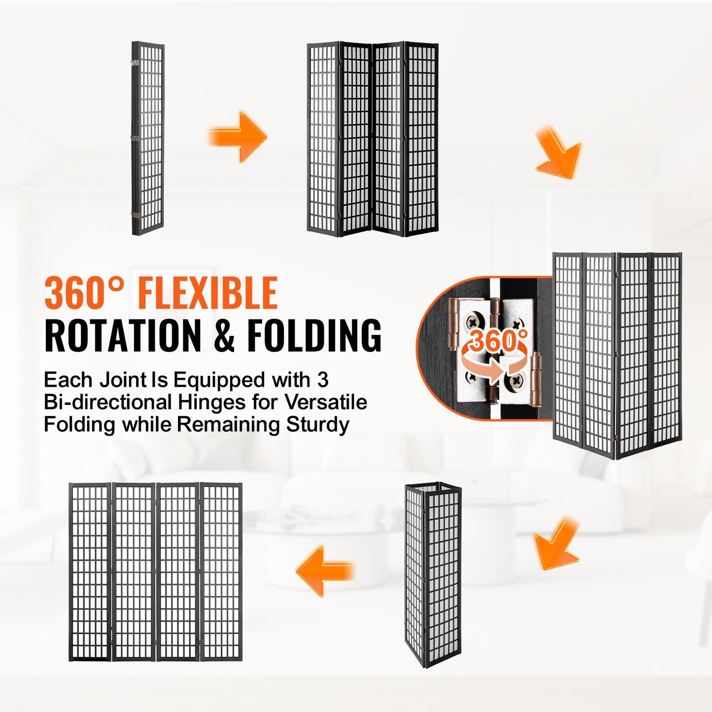 Room divider Japanese wall divider 4 panel screen for room separation