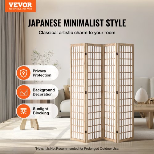 Rumsavdelare Japansk Väggavdelare 4 Paneler för Rumsavskiljning (Naturfärgad)
