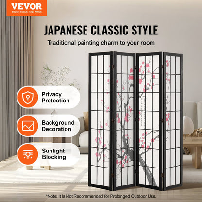 Room Divider Japansk Room Screen Divider 4 Panel för rumsseparering