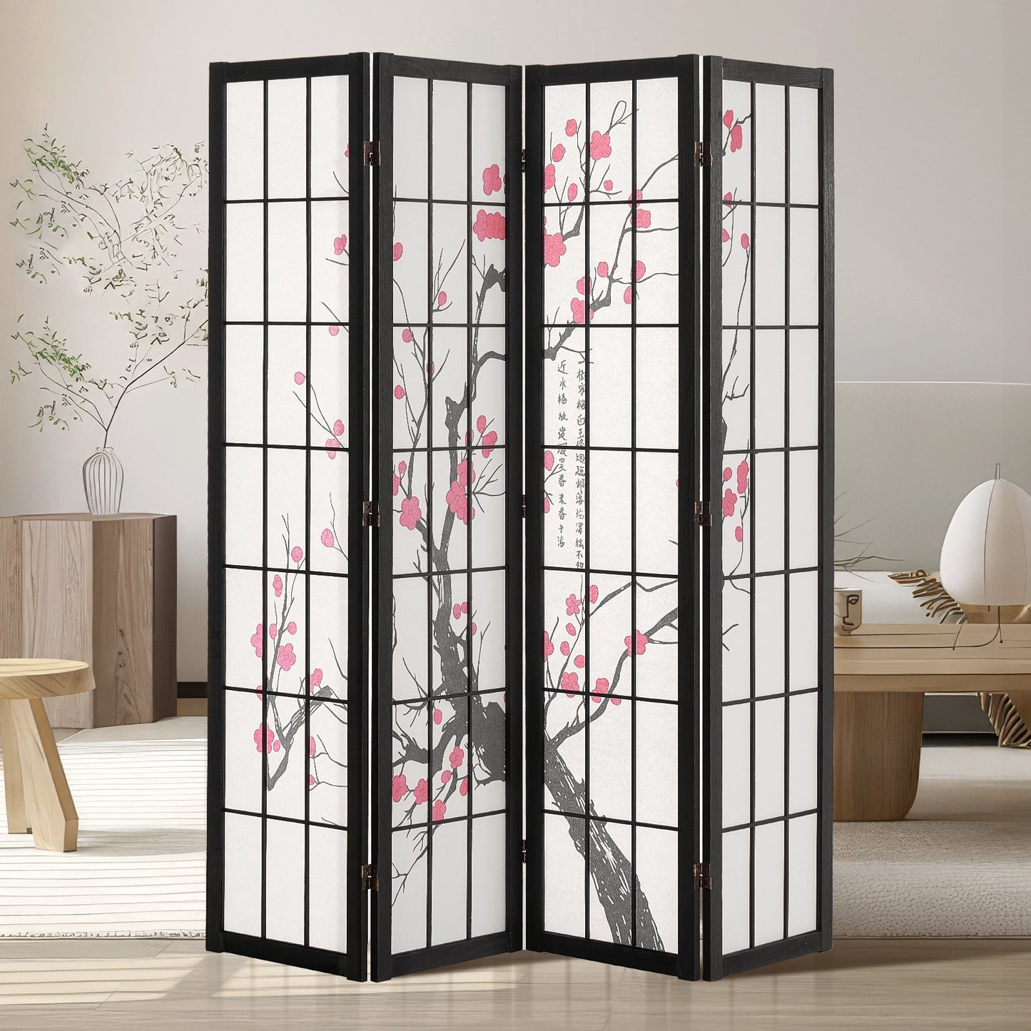 Room Divider Japansk Room Screen Divider 4 Panel för rumsseparering