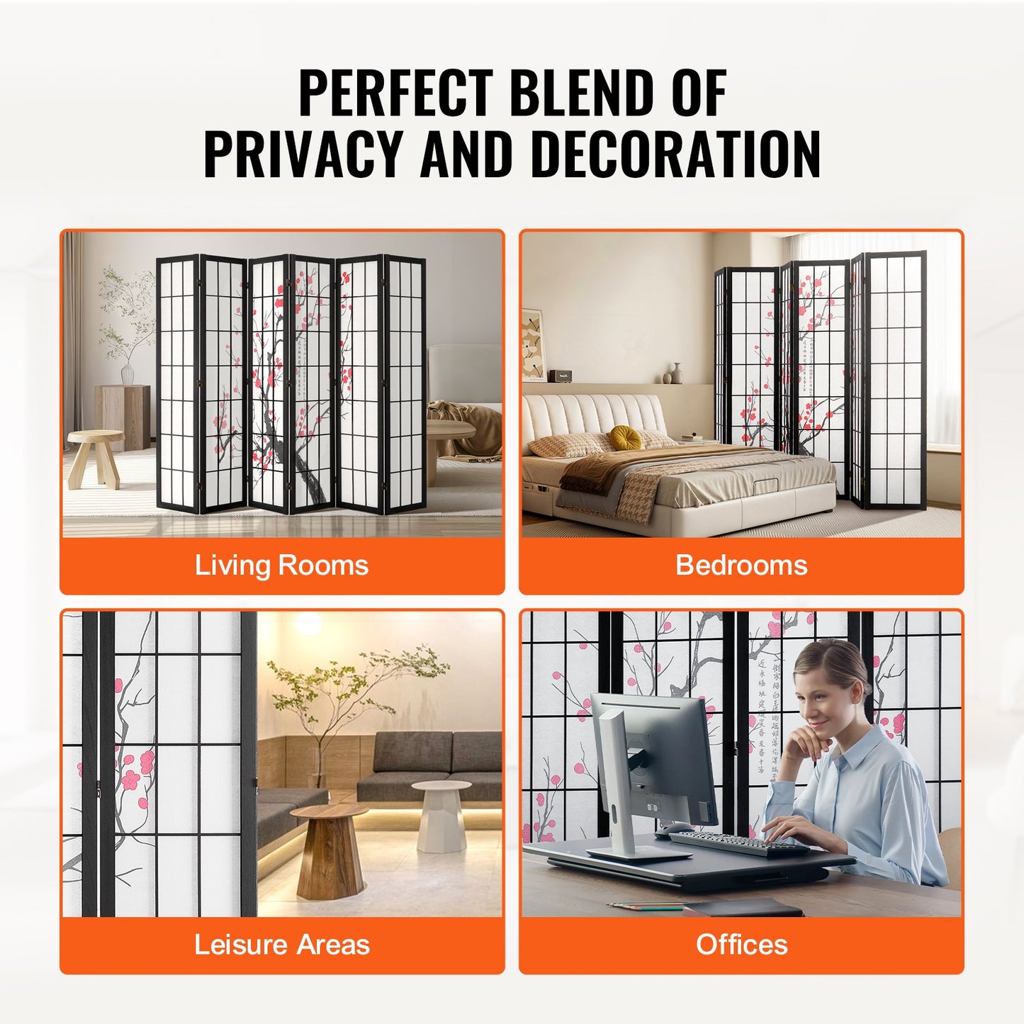 Room Divider Japansk Room Screen Divider 6 Panel för rumsseparering