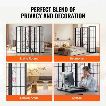 Room Divider Japansk Room Screen Divider 6 Panel för rumsseparering
