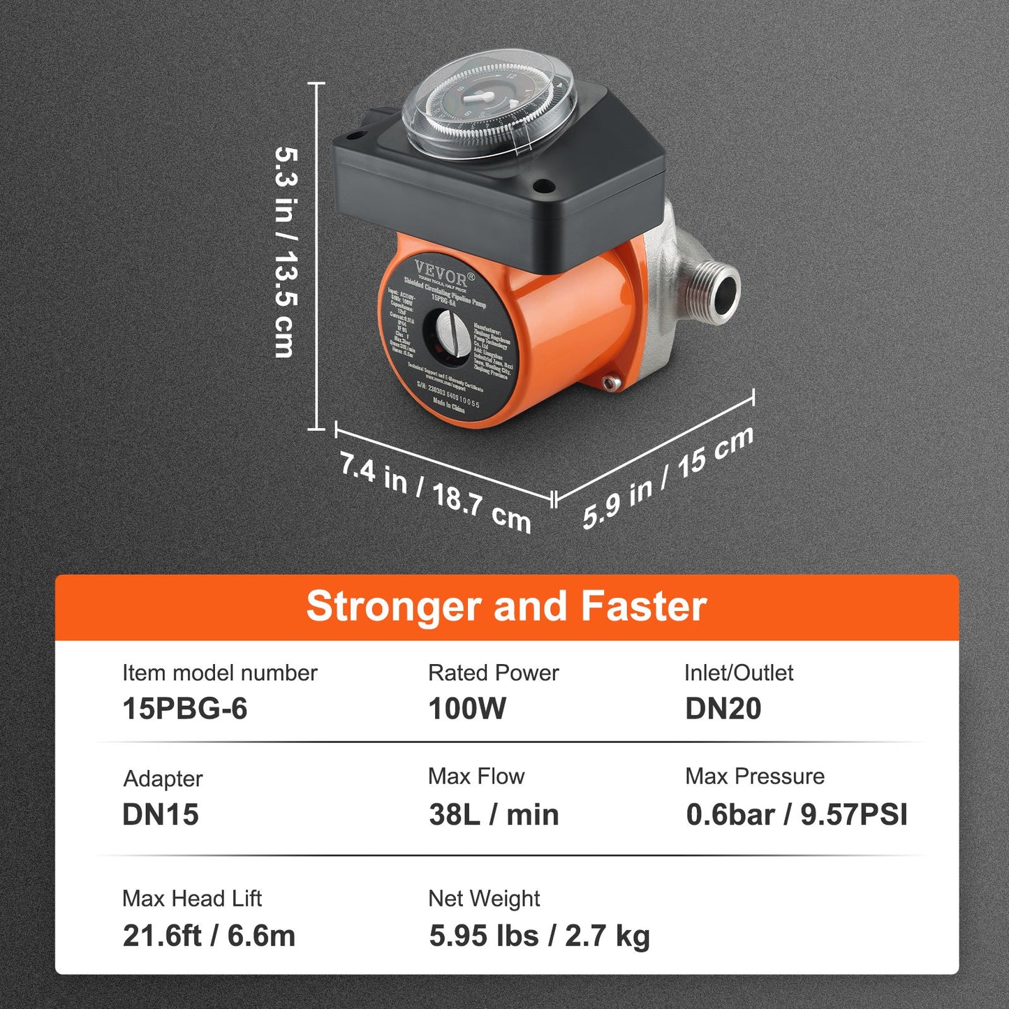 Warmwasser-Umwälzpumpe Umwälzpumpe DN20 Einlass/Auslass DN15 Adapter