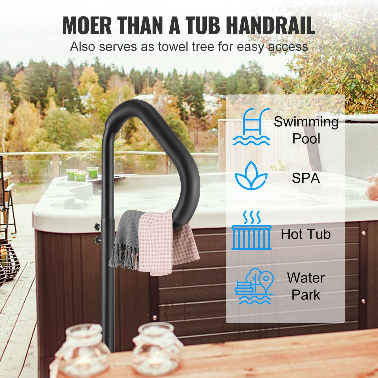 Bubbelpoolshandledare, 360 vridbar sidohandledare för spa med 35"-57" justerbar höjd, rostsäker aluminium Spa Step Bubbelstång med skjutbar bas för inomhus och utomhus, 600 LBS kapacitet