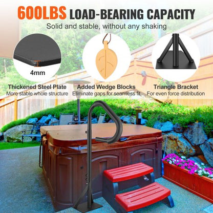 Bubbelpool handledare, 360 roterbar spa sidohandledare med 48"-63" justerbar höjd, rostsäker aluminium Spa Step Bubbelpool handledare med glidunderlag för inomhus och utomhus, 600 LBS kapacitet