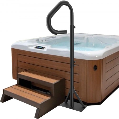 Bubbelpool handledare, 360 roterbar spa sidohandledare med 48"-63" justerbar höjd, rostsäker aluminium Spa Step Bubbelpool handledare med glidunderlag för inomhus och utomhus, 600 LBS kapacitet