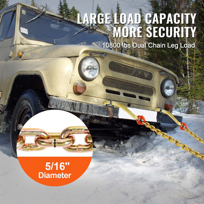 5/16" x 2' G80 Pulley J Hook V-Chain Bridle Grab Hook Wrecker 10800 lbs