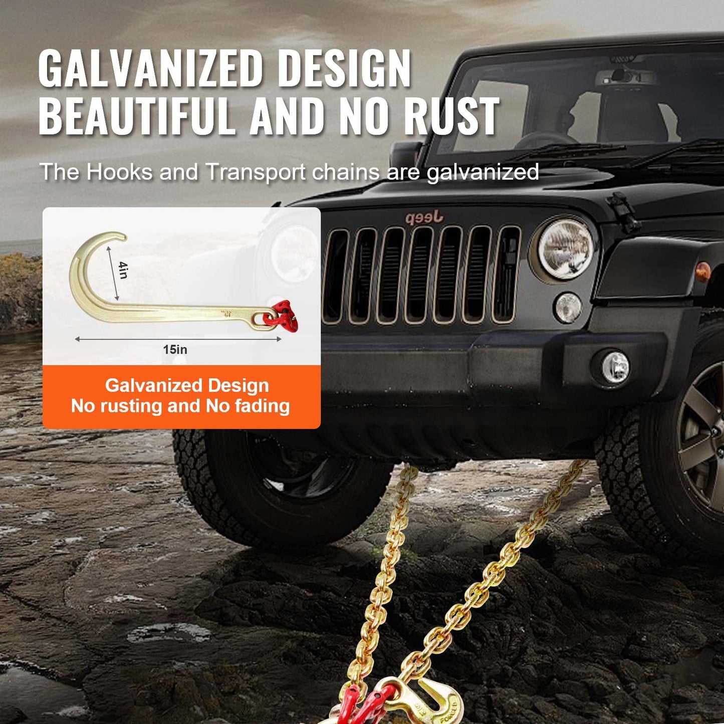 5/16" x 2' G80 Pulley J Hook V-Chain Bridle Grab Hook Wrecker 10800 lbs