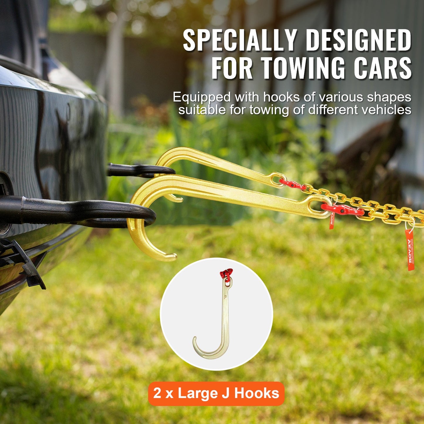 5/16" x 2' G80 Pulley J Hook V-Chain Bridle Grab Hook Wrecker 10800 lbs