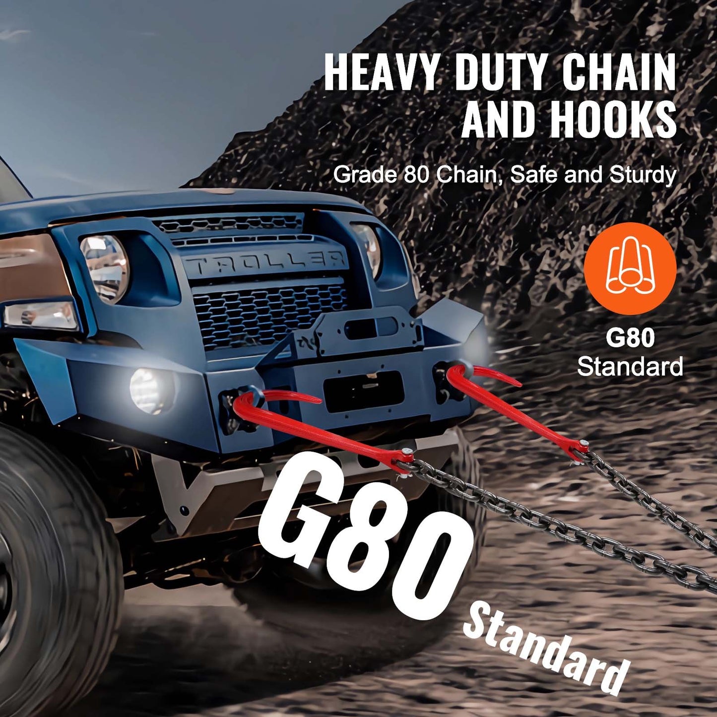 3/8" x 3' G80 Pulley J Hook V-Chain Bridle Grab Hook Wrecker 15600 lbs