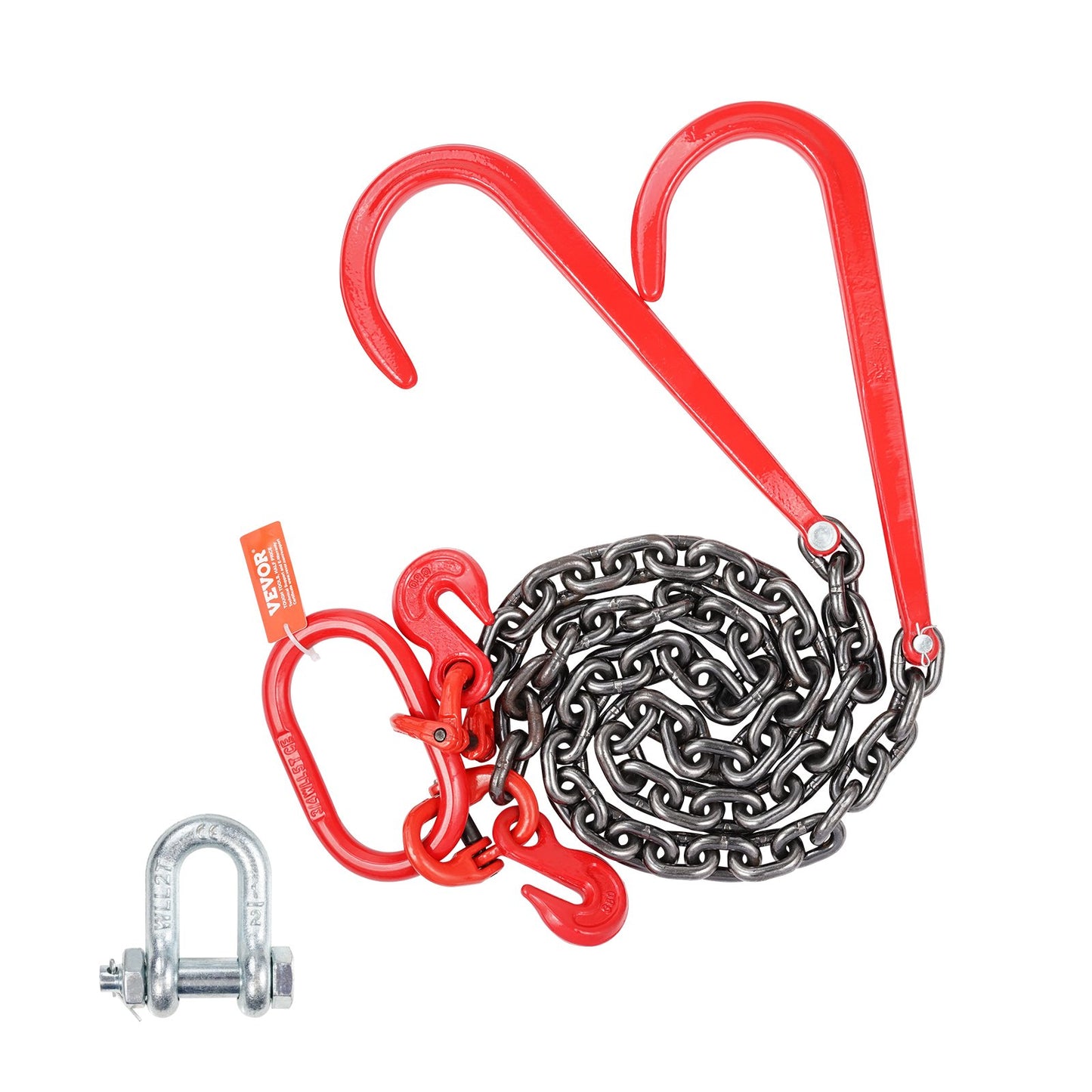 3/8" x 3' G80 Pulley J Hook V-Chain Bridle Grab Hook Wrecker 15600 lbs