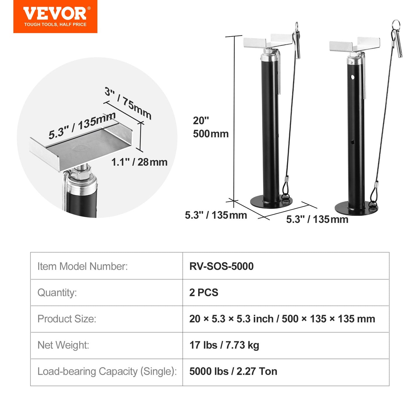 RV Slide Out Support Jacks, 5000 lbs Capacity Each Slide Out Stabilizer, Adjusts from 20"-48" Camper Slide Out Support Jacks, Heavy Duty Slide Out Stabilizers for RVs, Motorhomes and Trailers