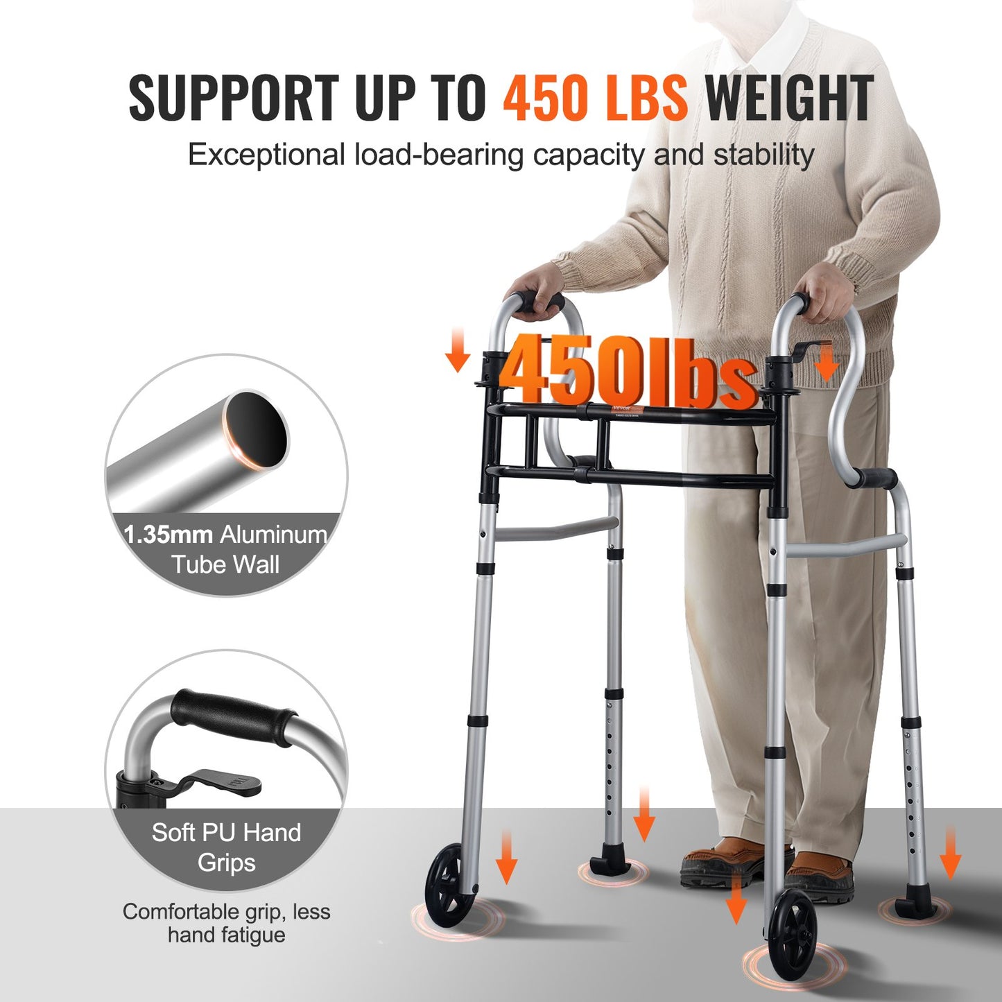 Folding Walker Stand-Assist Folding Walker with Adjustable Height and Width