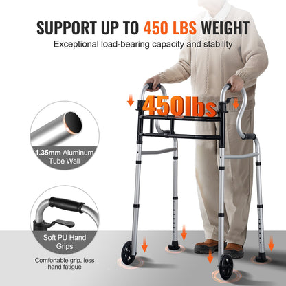 Folding Walker Stand-Assist Folding Walker with Adjustable Height and Width