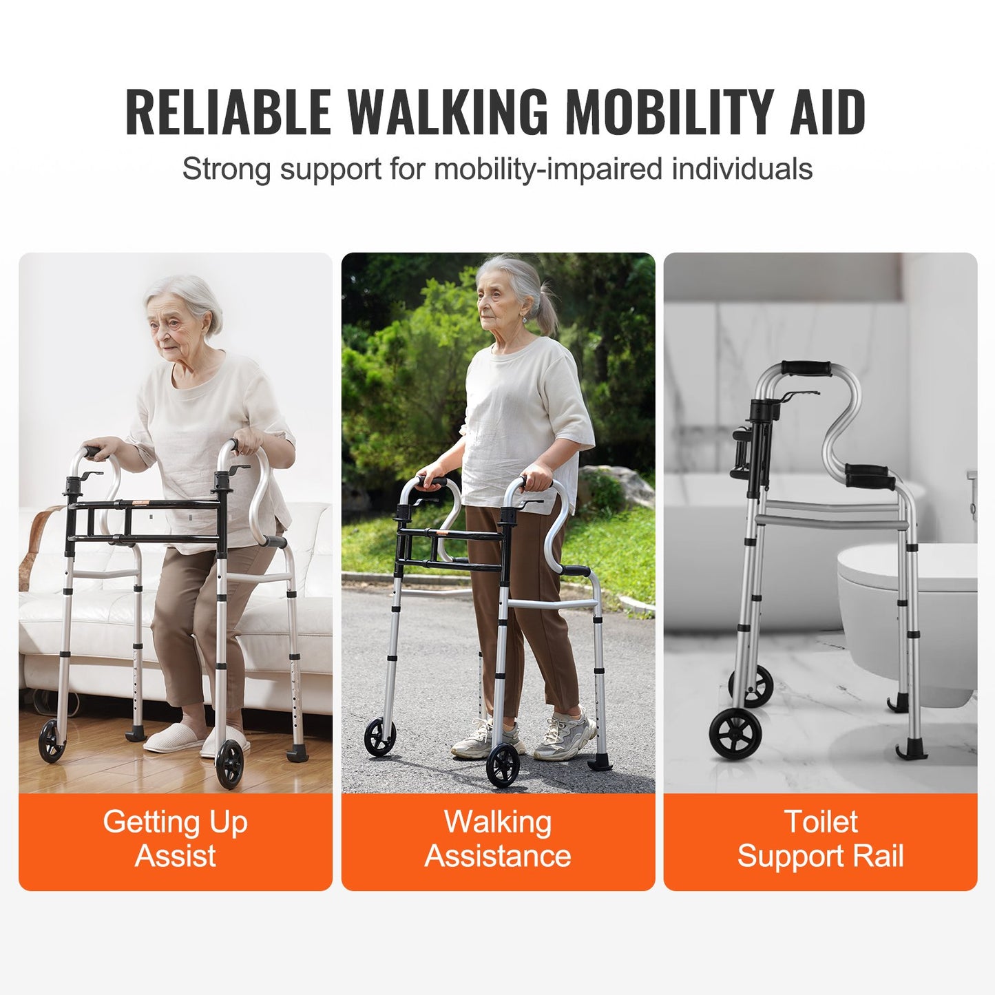 Folding Walker Stand-Assist Folding Walker with Adjustable Height and Width