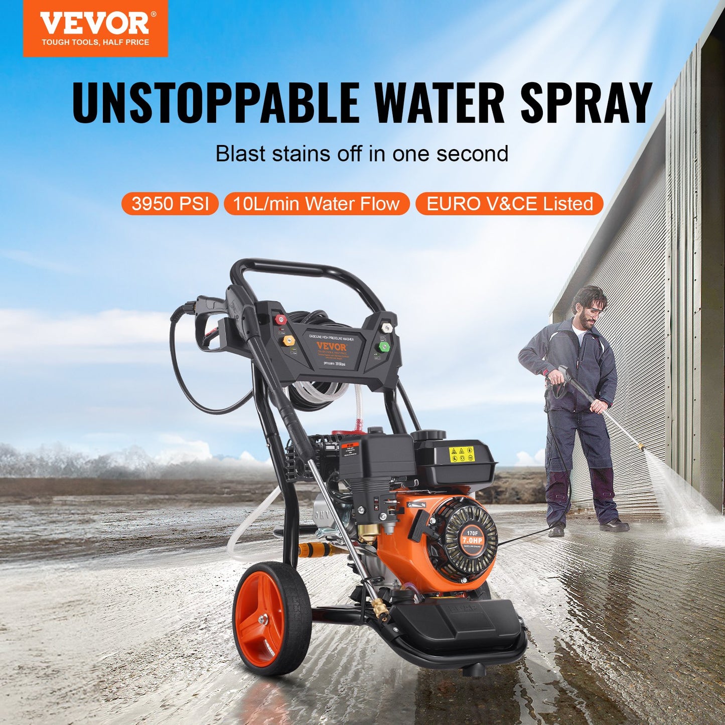 Gastryckstvätt 3950 PSI 10L/min 2,6 GPM med 5 munstycken för bilar