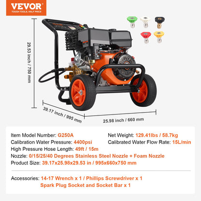 Gastryckstvätt 4400 PSI 15L/min 2,6 GPM med 5 munstycken för bilar
