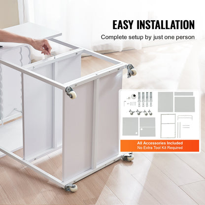 Heat Press Table 3-Tier Movable Heat Press Stand Foldable with Wheels White