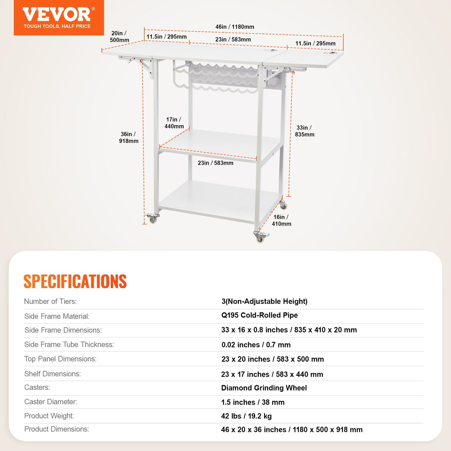 Heat Press Table 3-Tier Movable Heat Press Stand Foldable with Wheels White