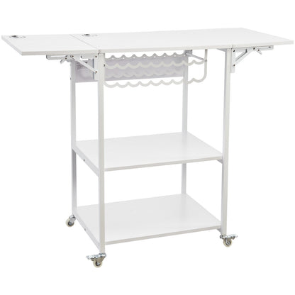 Heat Press Table 3-Tier Movable Heat Press Stand Foldable with Wheels White