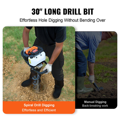 Gas Post Hole Digger 52CC 1450W med 6” & 10” borr och 3 förlängningsstav