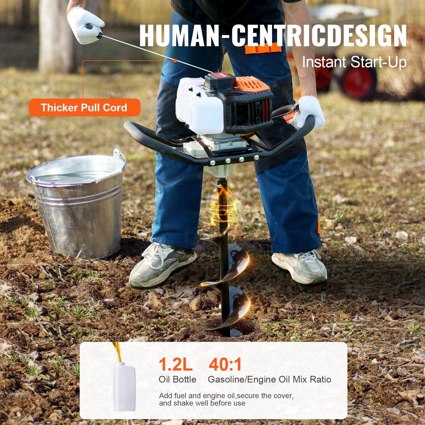 Gas Post Hole Digger 43CC 1250W with 8” Drill for Farm Garden Plant