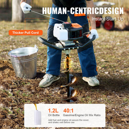 Gas Post Hole Digger 43CC 1250W with 8” Drill for Farm Garden Plant