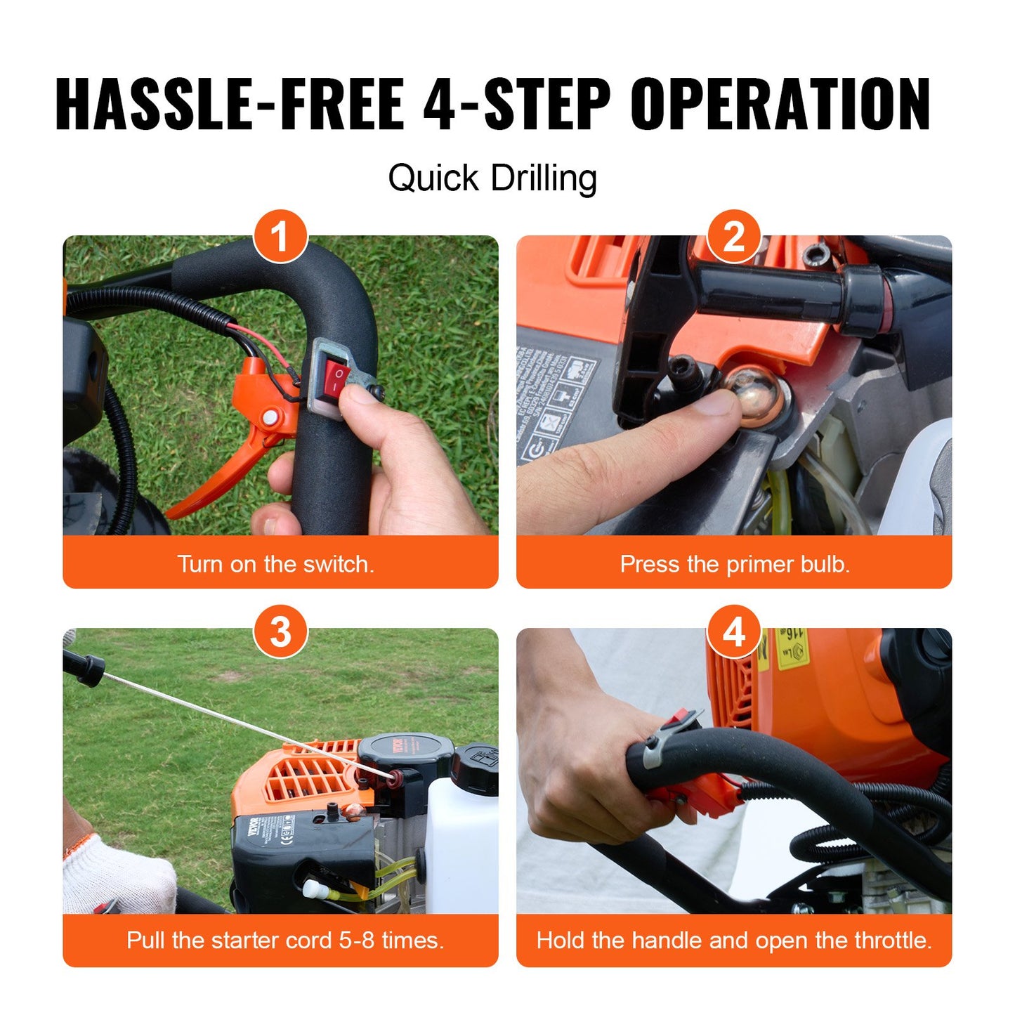 Gas Post Hole Digger 63CC 2400W with 8” drill and 1 extension rod