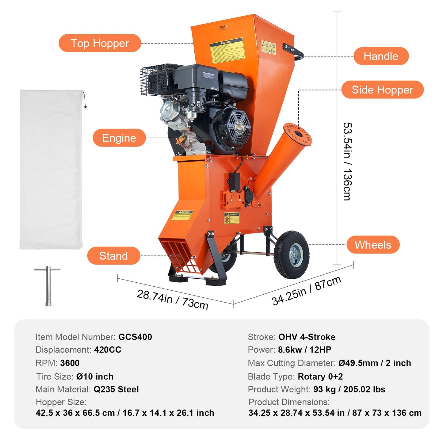 Flisklippare Mulcher 12 HP HeavyDuty gasdriven 6,7” 420cc 8,6kW