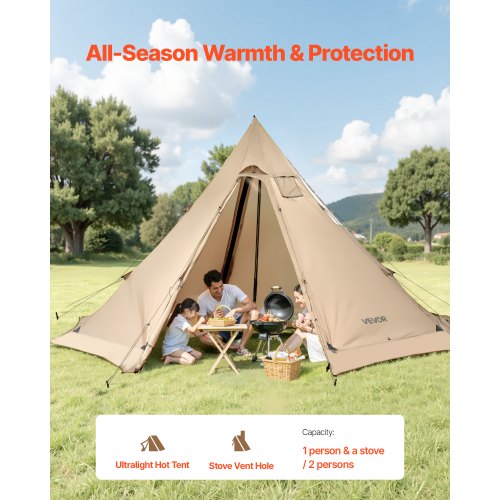 Tipi Heated Tent with Stove Outlet Waterproof Portable for Camping 4-6 People | EU
