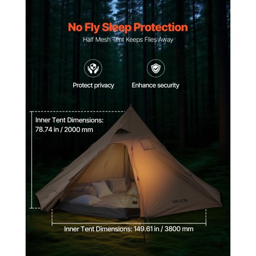 Camping tent with tipi and inner tent, lightweight for 4 people | EU