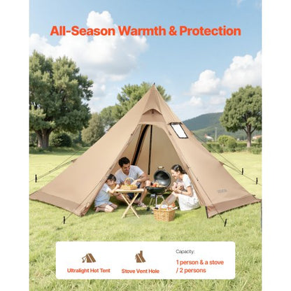 Tipi Heated Tent with Stove Outlet Waterproof Portable for Camping 4 People | EU