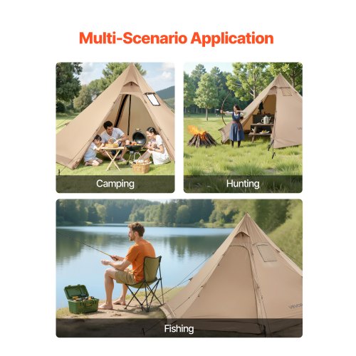 Tipi Heated Tent with Stove Outlet Waterproof Portable for Camping 4 People | EU