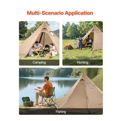 Tipi Heated Tent with Stove Outlet Waterproof Portable for Camping 4 People | EU