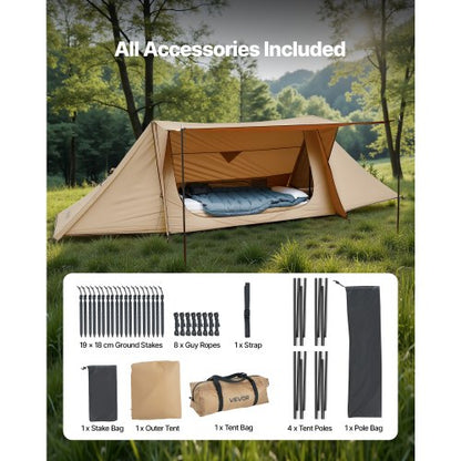 Lightweight tent with stove jack and 2 tarpaulin poles for 2 people | EU