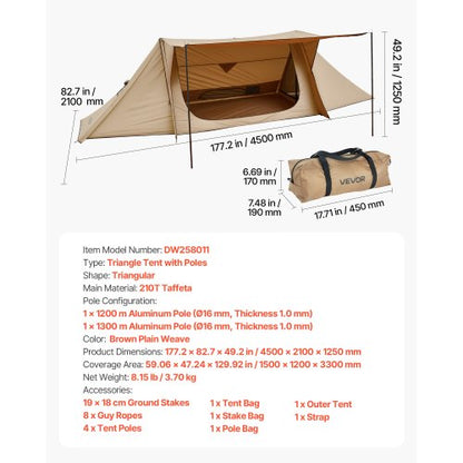 Lightweight tent with stove jack and 2 tarpaulin poles for 2 people | EU