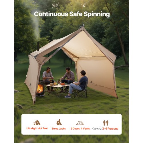 Cabin Hot Tent with Stove Outlet Lightweight Waterproof Camping for 2 People | EU