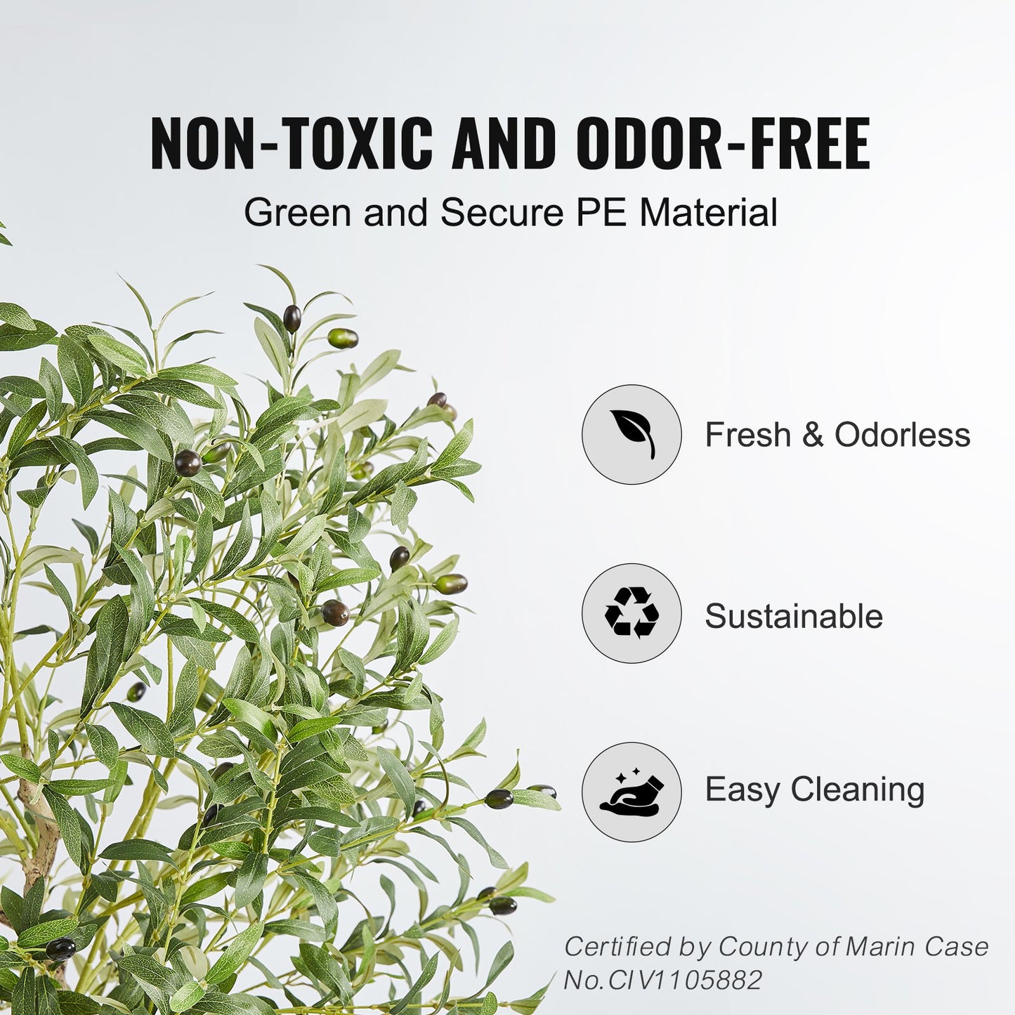 Artificial Olive Tree, 1.5m High Fake Plant, Safe PE Material and Tipover Protection Low Maintenance Plant, Lifelike Green Fake Potted Tree for Home Office Warehouse Decor Indoor Outdoor