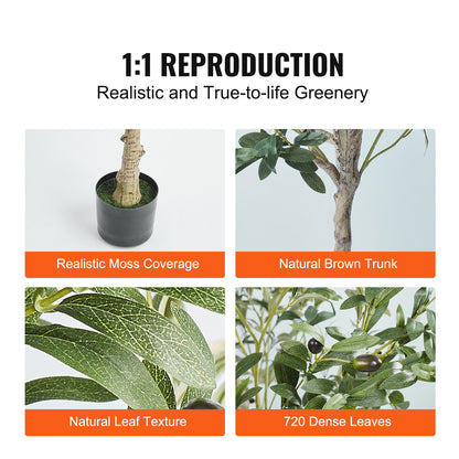 Artificial Olive Tree, 1.5m High Fake Plant, Safe PE Material and Tipover Protection Low Maintenance Plant, Lifelike Green Fake Potted Tree for Home Office Warehouse Decor Indoor Outdoor