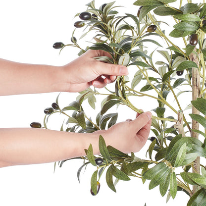 Artificial Olive Tree, 1.5m High Fake Plant, Safe PE Material and Tipover Protection Low Maintenance Plant, Lifelike Green Fake Potted Tree for Home Office Warehouse Decor Indoor Outdoor