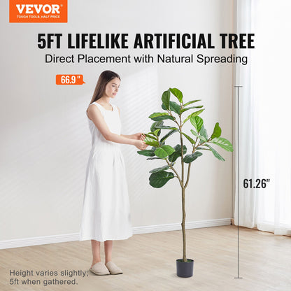 Artificial Fiddle Leaf Fig Tree, 5 FT, Safe PE Material &amp; Tip-over Protection Low Maintenance Artificial Plant, Lifelike Green Fake Potted Tree for Home Office Warehouse Decor Indoor Outdoor