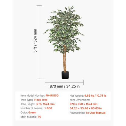 150 cm artificial ficus tree tall artificial plant with pot for indoor decoration | EU