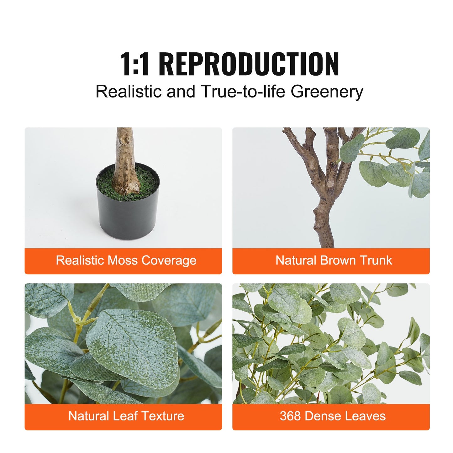 Artificial Eucalyptus Tree, 1.8m High Fake Plant, Safe PE Material and Tip-over Protection Low Maintenance Plant, Lifelike Green Fake Potted Tree for Home Office Decor Indoor Outdoor