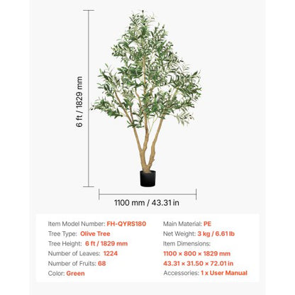 180 cm artificial olive tree tall artificial plant with pot for home office | EU
