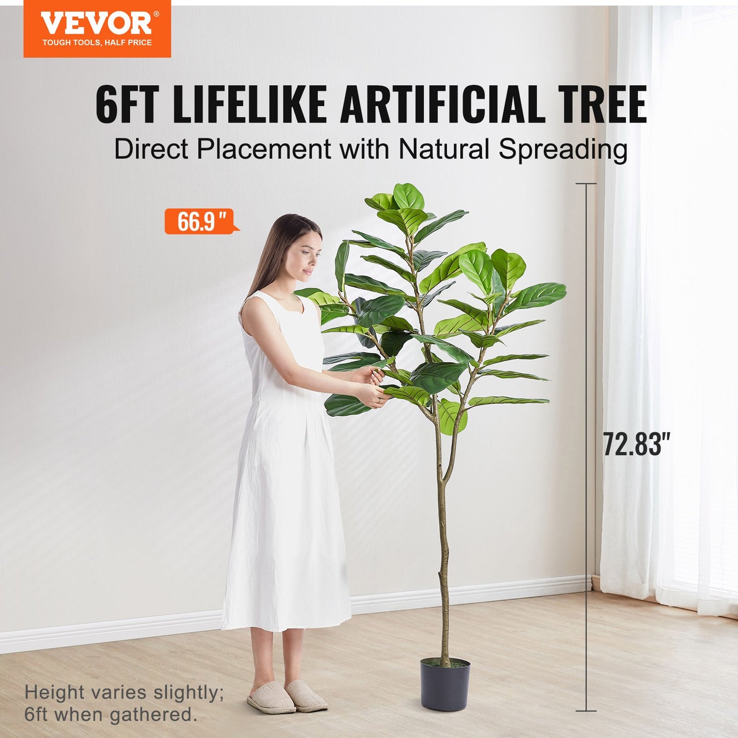 Artificial Fiddle Leaf Fig Tree, 6 FT, Safe PE Material &amp; Tip-over Protection Low Maintenance Humid Plant, Lifelike Green Fake Potted Tree for Home Office Warehouse Decor Indoor Outdoor