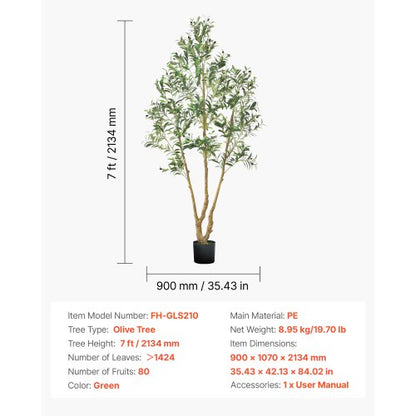 210 cm artificial olive tree tall artificial plant with pot for home office | EU