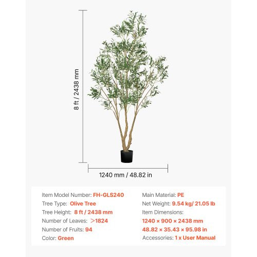 240 cm artificial olive tree tall artificial plant with pot for home office | EU