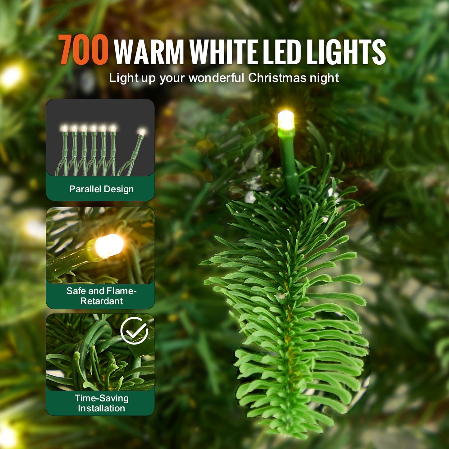 Christmas Tree 7.5 Feet Prelit Artificial Tree with 700 White LEDs 1319 tips